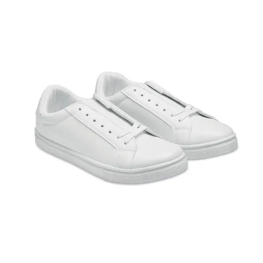 Adidași albi low-top din piele ecologică cu design minimalist și șireturi albe mărimea 47