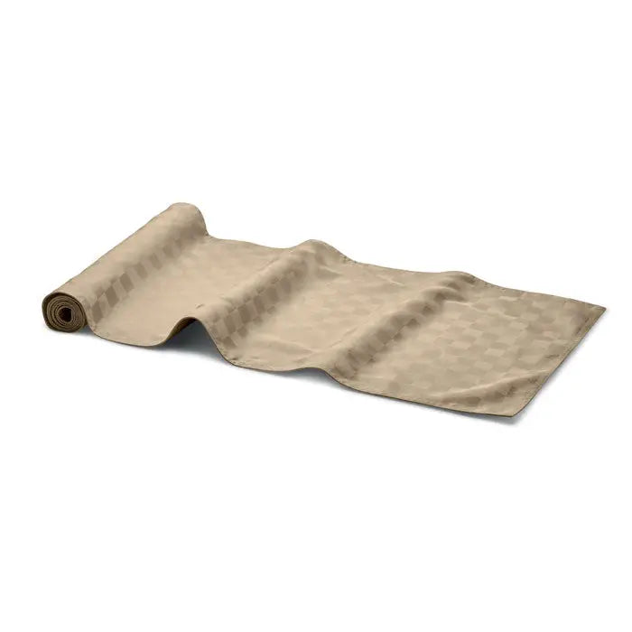Aler de masa din poliester bej cu model texturat și pattern subtil în carouri