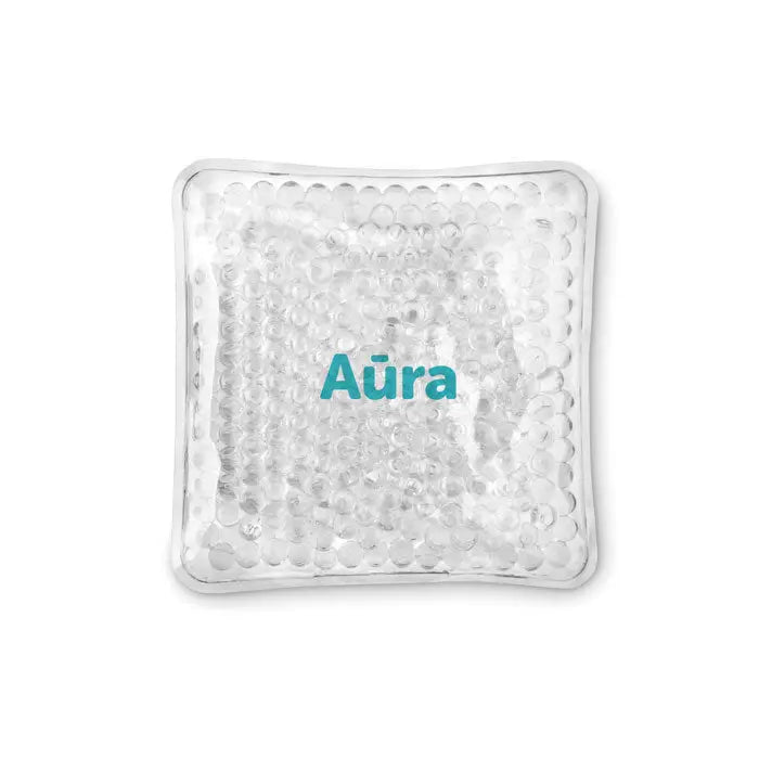 Gel clar dreptunghiular ambalaj cald si rece cu suprafata texturata si logo teal aūra pentru terapie temperatura