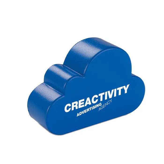 Antistres in forma de nor albastru cu text alb in relief creativitate advertising agency pentru reducerea stresului