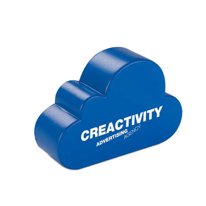 Antistres in forma de nor albastru cu text alb in relief creativitate advertising agency pentru reducerea stresului
