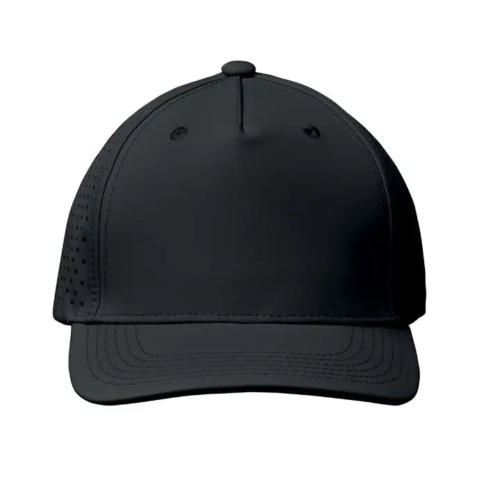 Sapca de baseball neagra perforata cu 5 panouri 130 grm² cu coroana structurata si cozoroc curbat