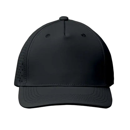 Sapca de baseball neagra perforata cu 5 panouri 130 grm² cu coroana structurata si cozoroc curbat
