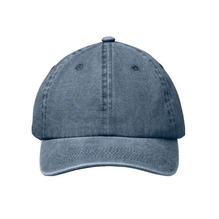 Sapca de baseball cu 6 panouri din denim albastru sifonat cu tiv curbat si cusaturi vizibile