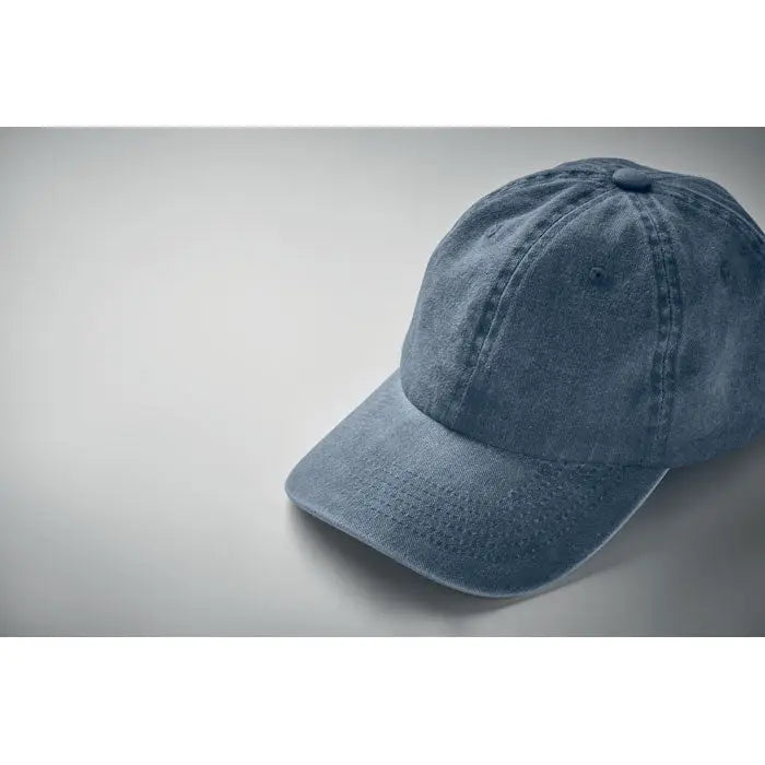 Apca de baseball cu 6 panouri din denim albastru deschis cu cusaturi vizibile si cozoroc curbat