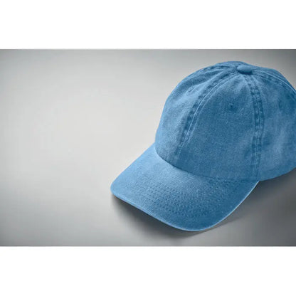 Sapca de baseball albastru deschis din denim cu 6 panouri si ochiuri cusute 265 gr/m²