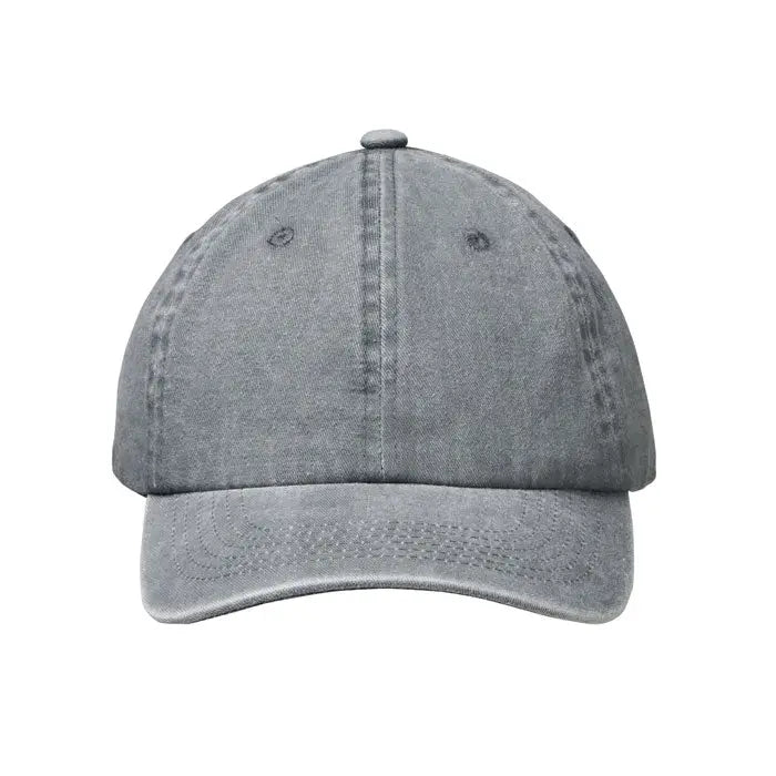 Apca de baseball cu 6 panouri gri deschis din denim cu 265 gr/m² si coasaturi vizibile