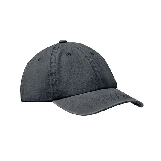 Sapca de baseball din denim negru cu 6 panouri si detalii cusute cu bor curbat, 265 gr/m²