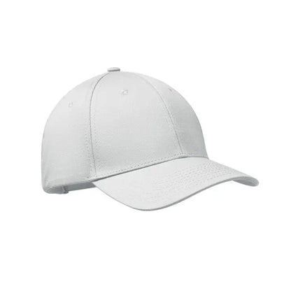 Sapca de baseball alba din bumbac cu 6 panouri, coroana structurata si visiera curbata din material rezistent