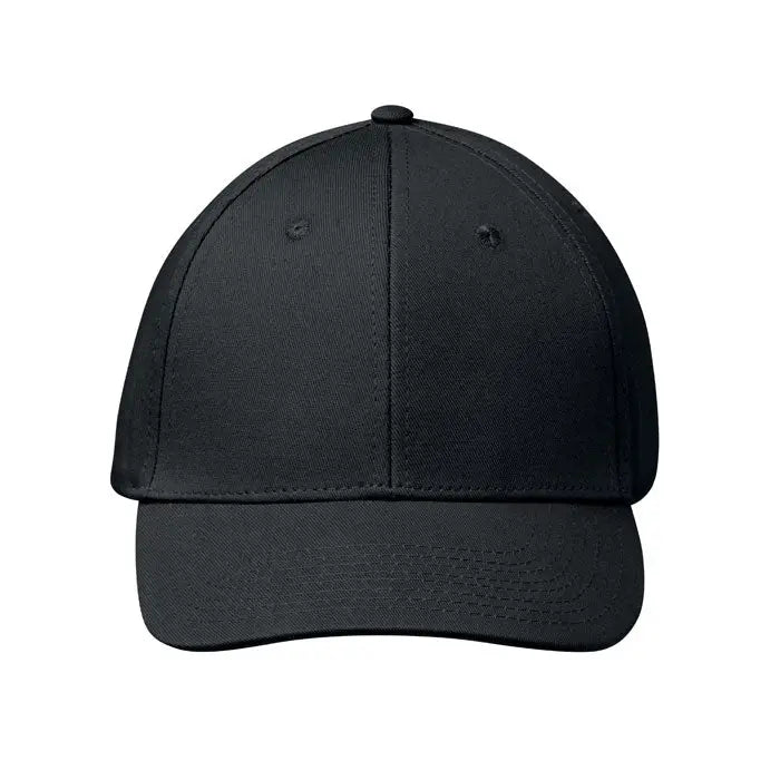 Sapca de baseball din bumbac neagra cu 6 panouri si cusaturi structurate