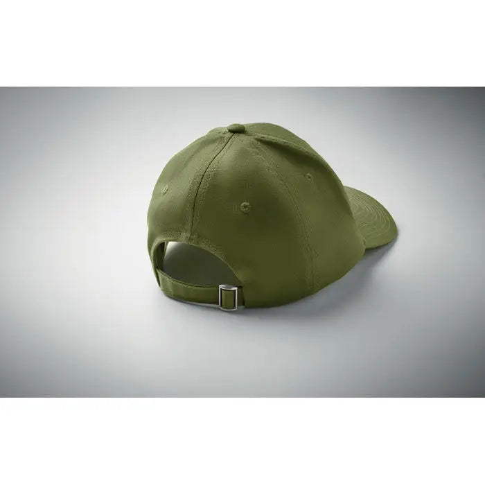 Sapca de baseball din bumbac olive green cu 6 panouri si bareta reglabila argintie vazuta din spate