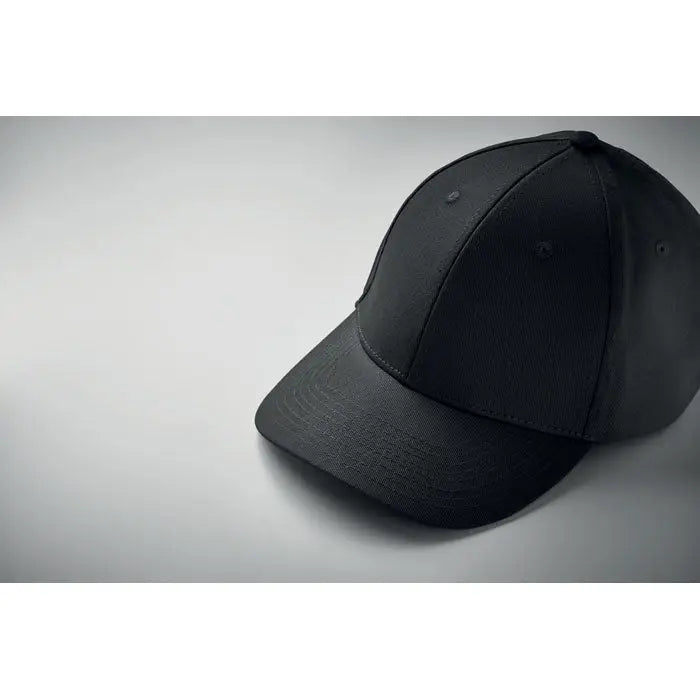 Sapca de baseball neagra din bumbac cu 6 panouri structurate si cusaturi evidente