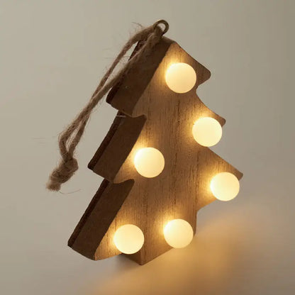 Ornament de craciun din lemn de buruieni cald cu sase lumini rotunde si snur rustic din iuta
