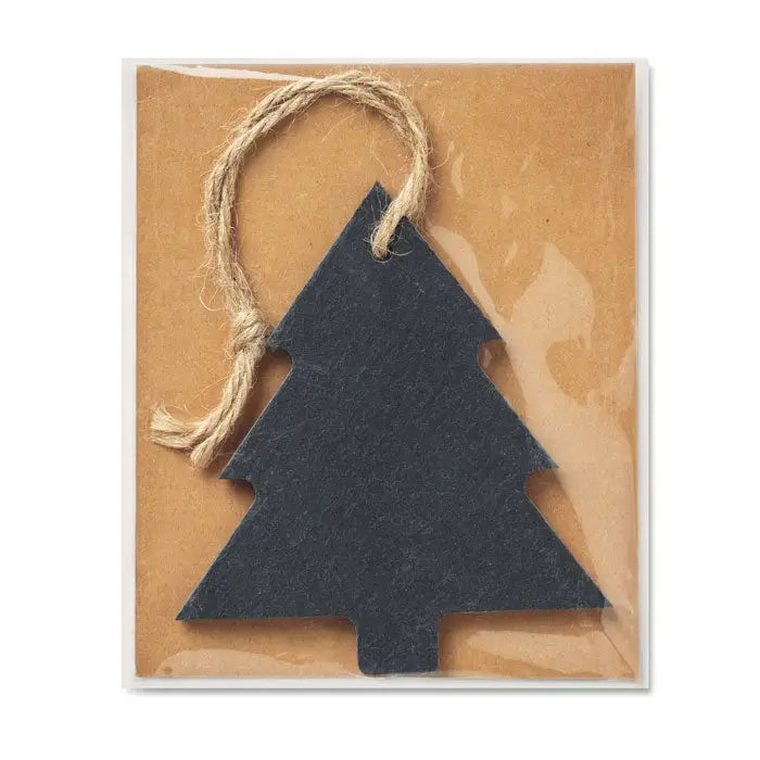 Ornament de craciun din ardezie neagra cu snur natural pentru agatat decorativ