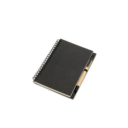 B6 caiet reciclat negru spiralat cu pix bej si negru prins lateral pentru notite ecologice