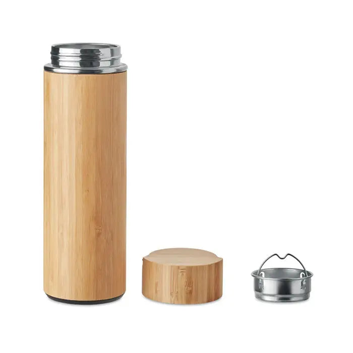 Balon cu perete dublu 400 ml o cana de calatorie eleganta din bambus cu capac din otel inoxidabil si filtru interior