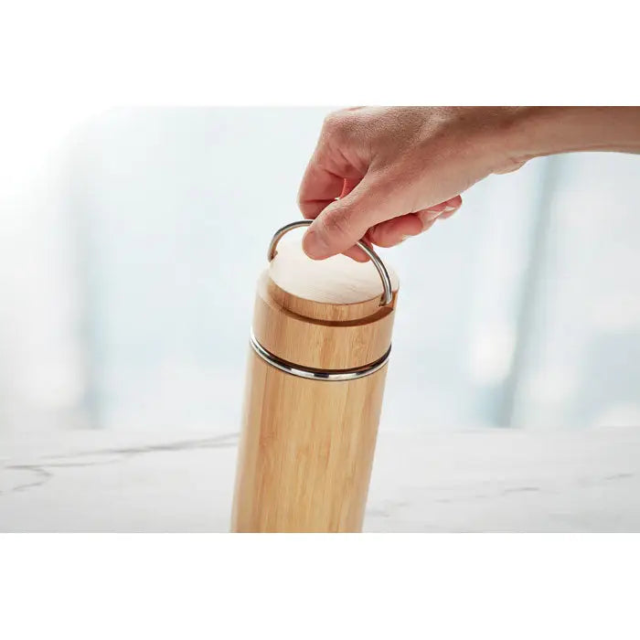 Balon cu perete dublu 400 ml o cana de calatorie izolata din bambus si otel inoxidabil cu design minimalist si finisaj natural de lemn