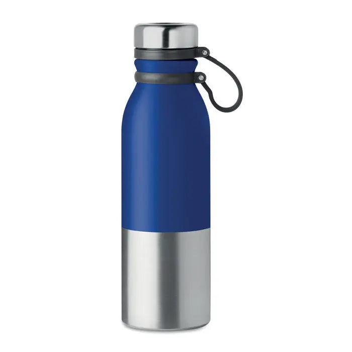 Balon cu perete dublu 600 ml albastru si argintiu izolat, cu capac inox si bucla neagra pentru transport