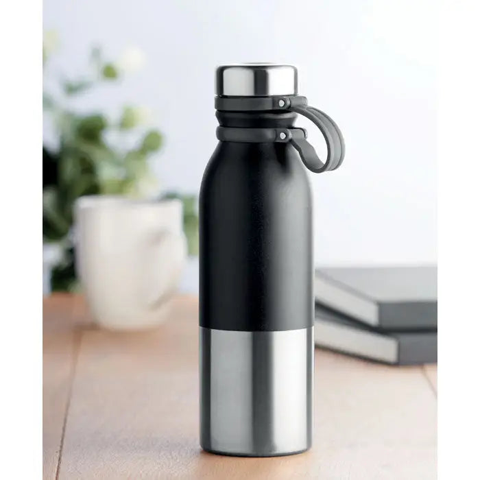 Balon cu perete dublu 600 ml water bottle with matte black upper and stainless steel reflective base design