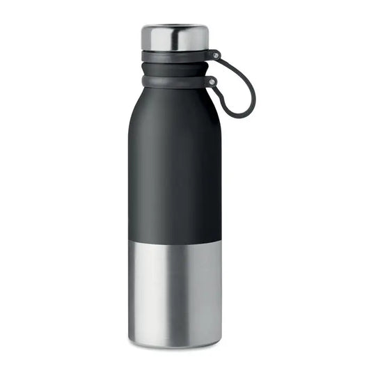 Balon cu perete dublu 600 ml sticla neagra si argintie din otel inoxidabil cu design modern si elegant