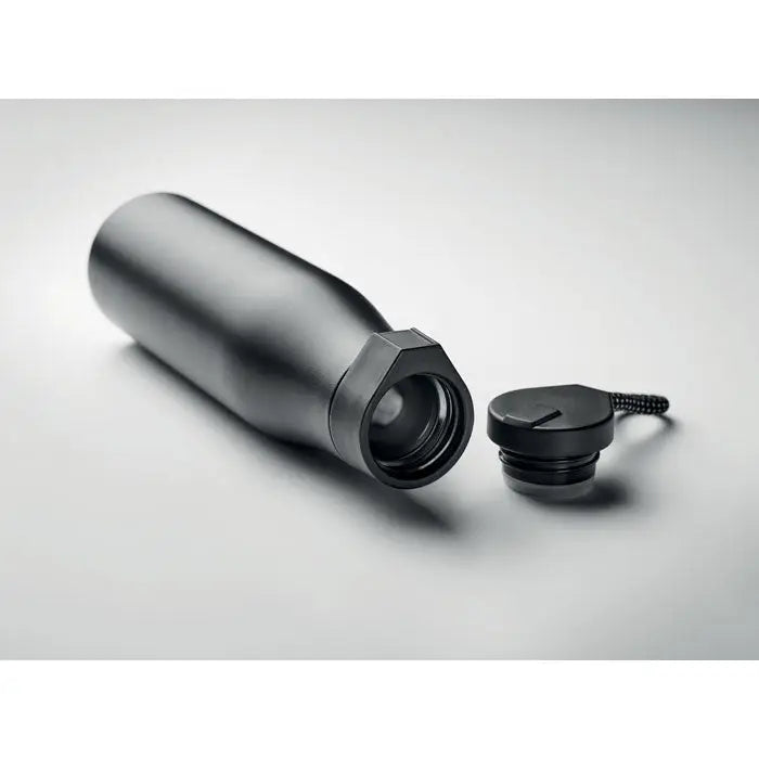 Balon cu perete dublu 600ml sticla izolata neagra mata cu capac hexagonal si filet screw-on