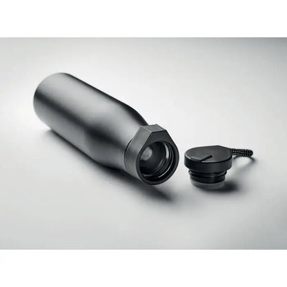 Balon cu perete dublu 600ml sticla izolata neagra mata cu capac hexagonal si filet screw-on