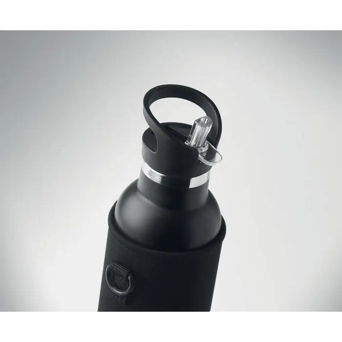 Balon cu perete dublu 700ml sticla neagra izolata cu finisaj mat si pai transparent cu maner robust negru