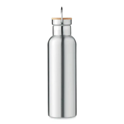 Balon cu perete dublu 750ml sticla din otel inoxidabil argintiu cu dop din pluta naturala si maner metalic