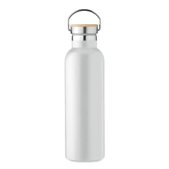 Balon cu perete dublu 750ml sticla de apa din otel inoxidabil argintiu cu capac metalic cu plută si maner