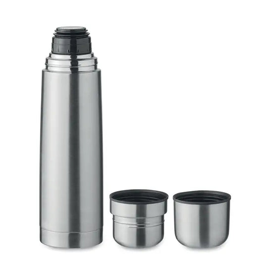 Balon cu perete dublu 750ml sticlă izolată din oțel inoxidabil argintiu cu capac negru din plastic și două căni detașabile