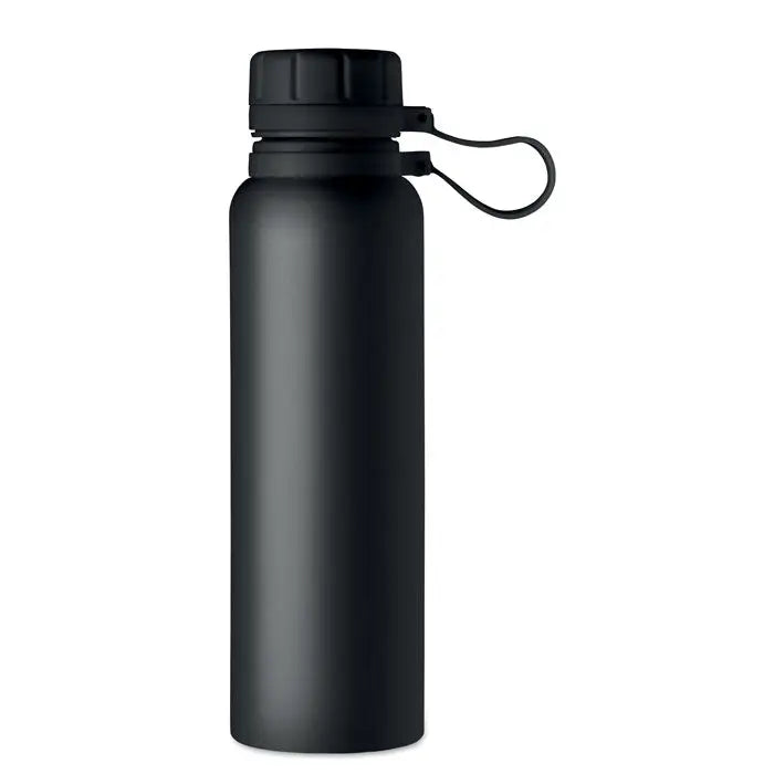 Balon cu perete dublu 780 ml flacon negru din inox cu finisaj mat si capac cu filet si bucla integrata