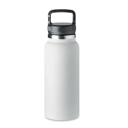 Balon cu perete dublu 970 ml alb mat izolat cu mâner și capac negru din material rezistent