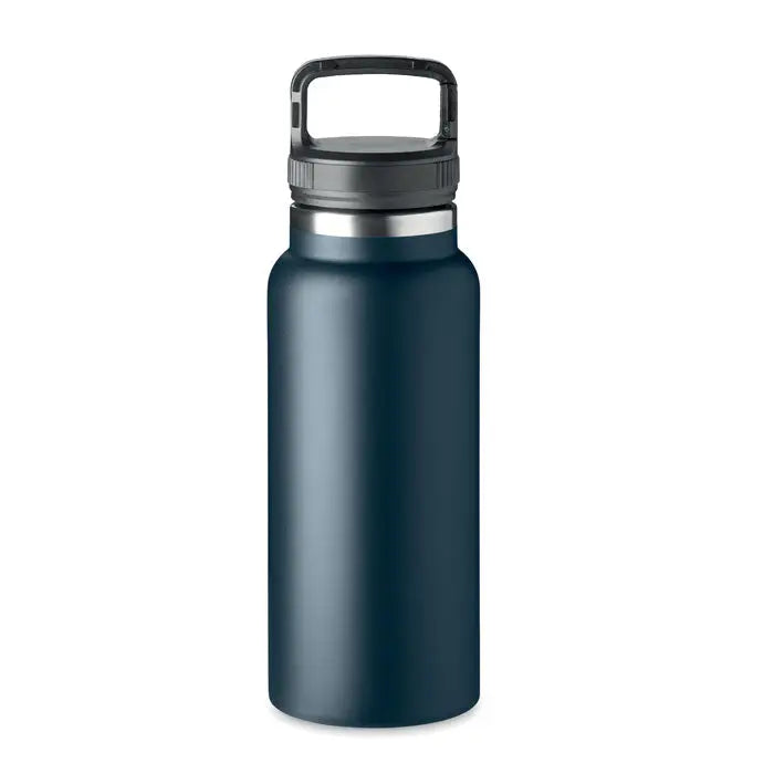 Balon cu perete dublu 970 ml sticla izolanta de culoare teal inchis cu maner negru si margine argintie