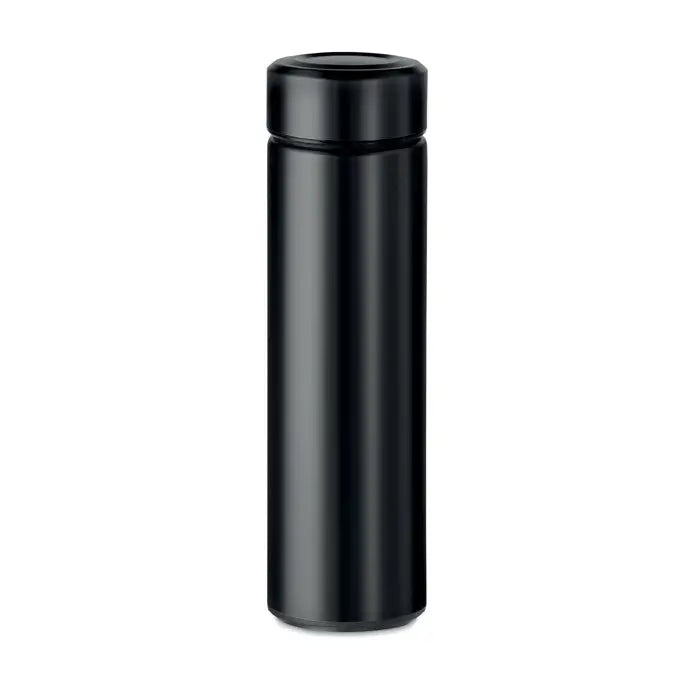 Balon cu perete dublu de 425 ml, termos cilindric negru cu capac asortat pentru bauturi calde sau reci
