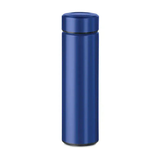 Balon cu perete dublu de 425 ml albastru metalic izolat cu capac asortat din metal pentru călătorii