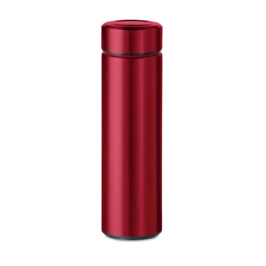 Balon cu perete dublu de 425 ml red metallic izolat termic din metal cu design cilindric si capac asortat