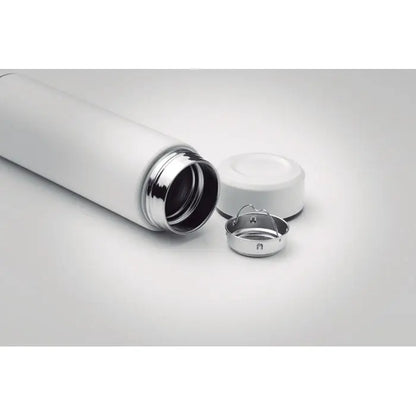 Balon cu perete dublu alb de 425 ml cu rim metalic si filtru din otel inoxidabil detasabil