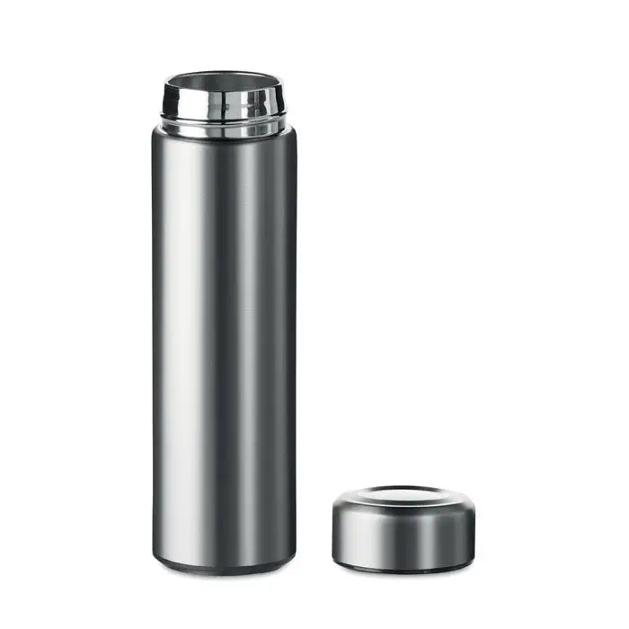Balon cu perete dublu de 425 ml din inox argintiu, termos izolat cu capac asortat
