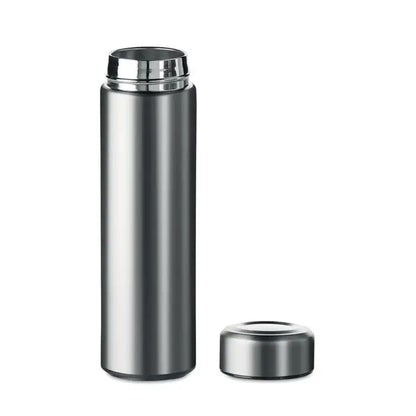 Balon cu perete dublu de 425 ml din inox argintiu, termos izolat cu capac asortat