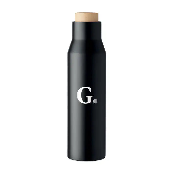Balon cu perete dublu de 500 ml cu stick machiaj cilindric negru capac bej si logo alb g