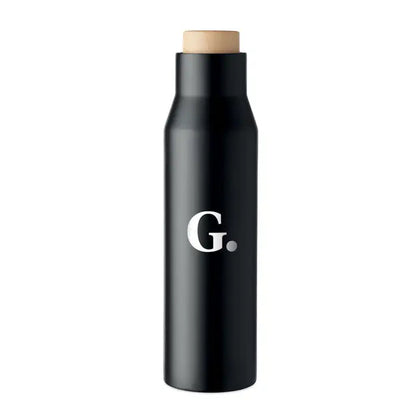 Balon cu perete dublu de 500 ml cu stick machiaj cilindric negru capac bej si logo alb g