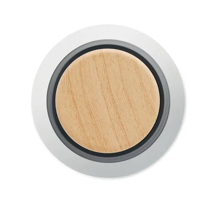 Balon cu perete dublu de 500 ml cu nasture circular din lemn natural si inel metalic gri elegant