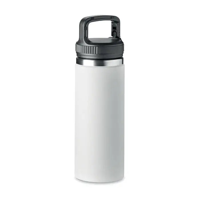 Balon cu perete dublu de 500 ml alb cu izolație, mâner negru și capac filetat din material rezistent