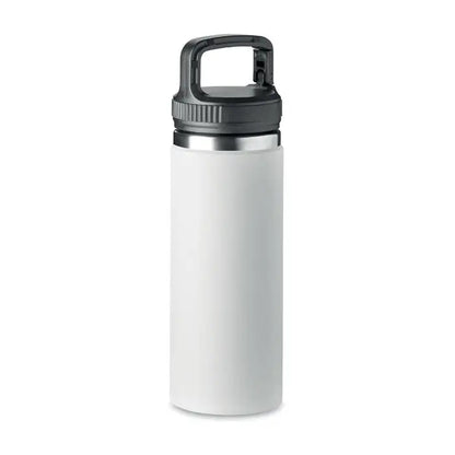 Balon cu perete dublu de 500 ml alb cu izolație, mâner negru și capac filetat din material rezistent