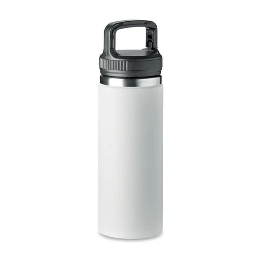 Balon cu perete dublu de 500 ml alb cu izolație, mâner negru și capac filetat din material rezistent