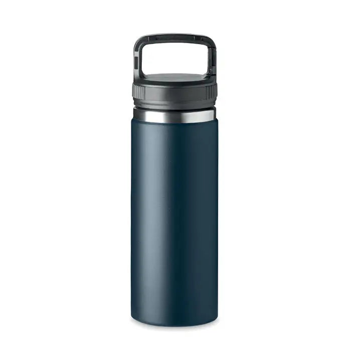 Balon cu perete dublu de 500 ml sticla izolata de culoare teal inchis cu maner negru si margine argintie