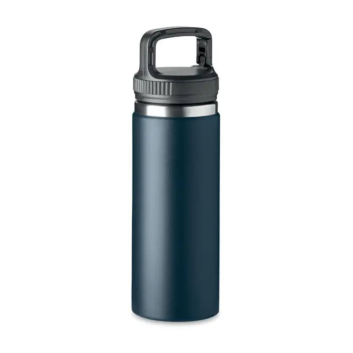Balon cu perete dublu de 500 ml sticla izoterma teal inchis cu maner negru si capac cu filet