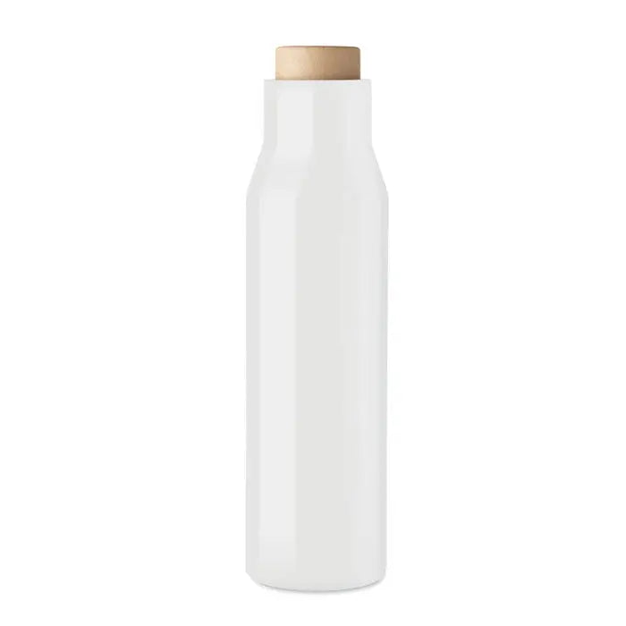 Balon cu perete dublu de 500 ml alb ceramic cu dop din plută culoare lemn deschis