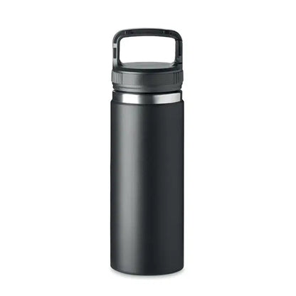 Balon cu perete dublu negru de 500 ml izolat, cu margine argintie si maner negru pentru bauturi la temperatura optima
