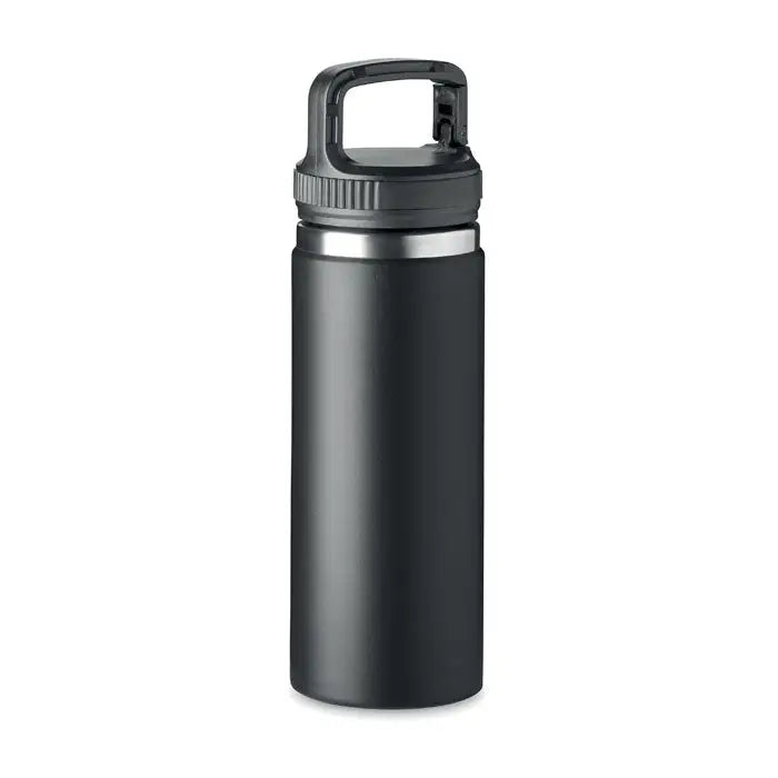 Balon cu perete dublu negru de 500 ml cu margine argintie si capac cu maner negru izolator